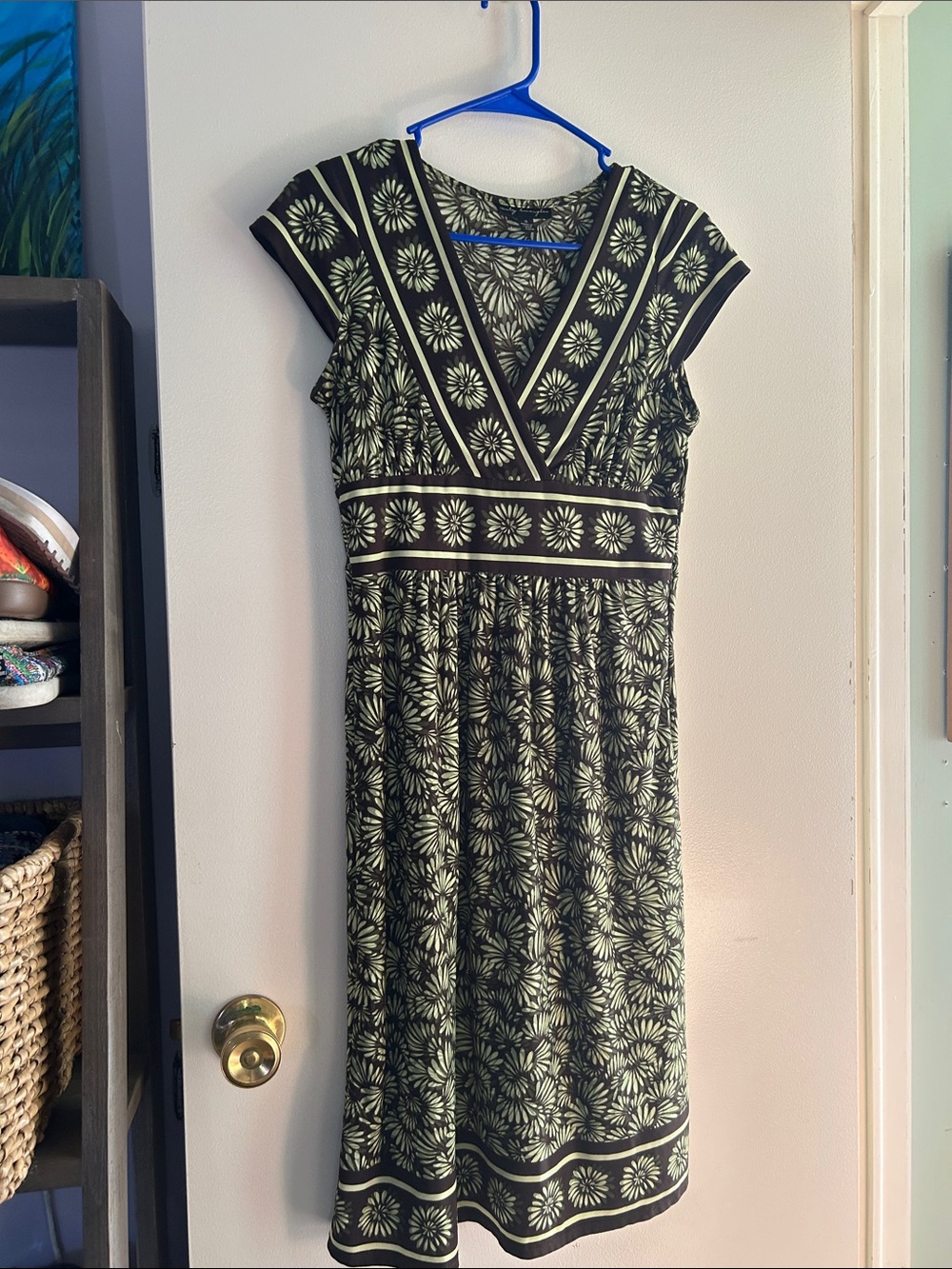 City Triangles Black and Cream green Floral V-Neck Midi Dress